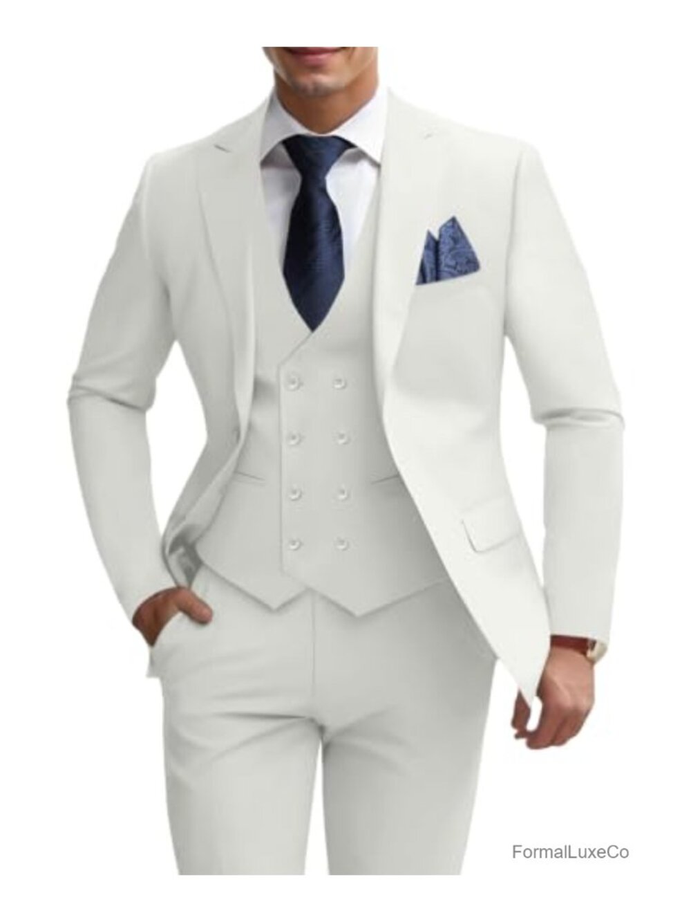 Men's 3-Piece Slim Fit Double Breasted Suit Set Wedding Dress Suit